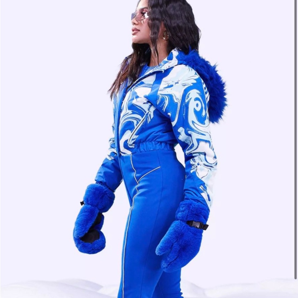 ASOS Blue Ski Suit with Fur Hood - US Size 4
